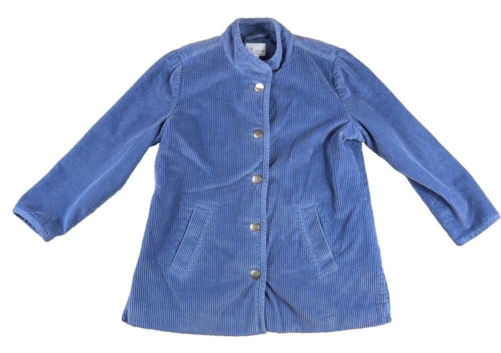 The Tog Shop Petites PM Blue Corduroy Jacket Wide Wale Metal Buttons Vintage